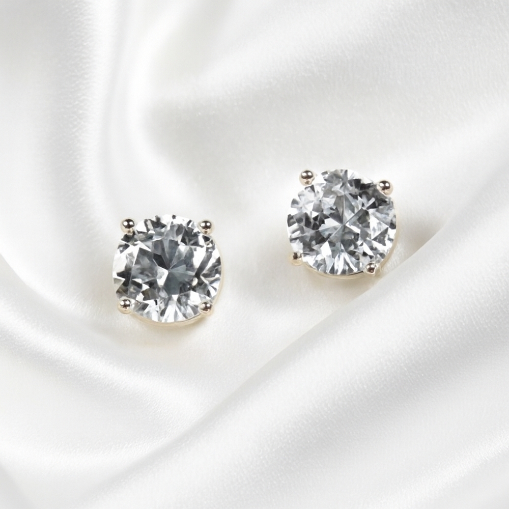 Gold Sparkling Stone Stud Earrings – Classic Elegant Women’s Fashion Jewelry